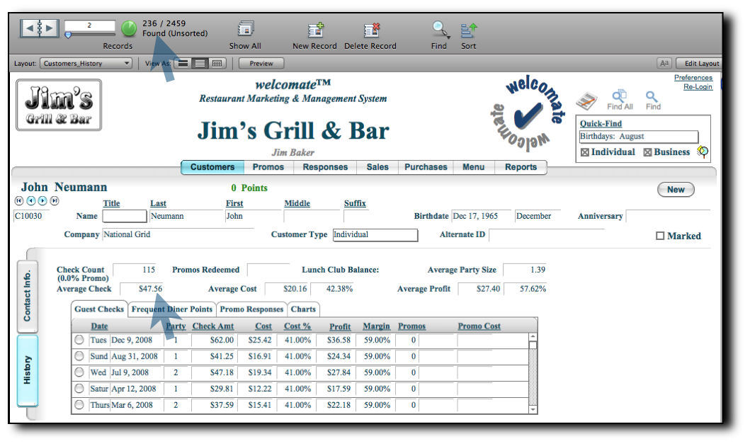 Customer data entry screen