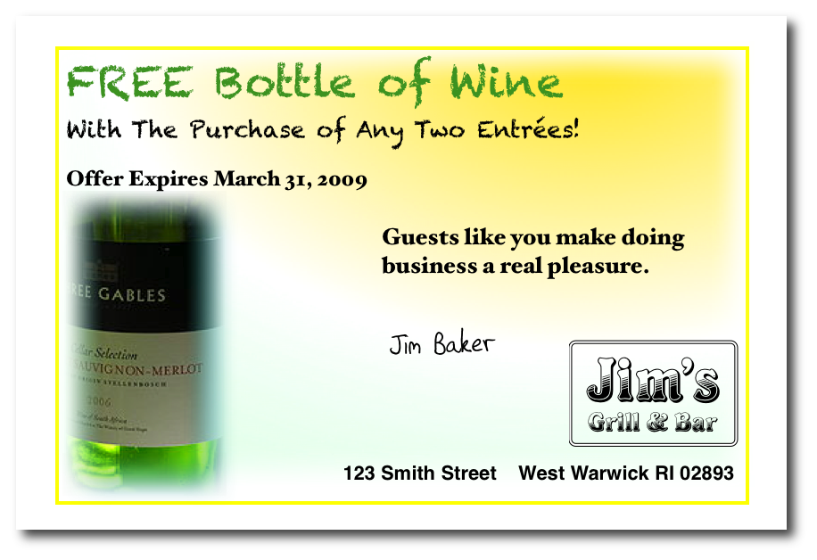 Free Bottle of Wine Postcard